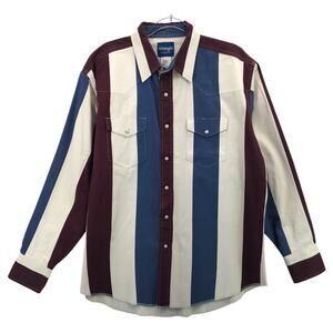 Wrangler Brushpopper Western Cowboy Shirt Mens Sz XL Vintage Pearl‎ Snap Striped